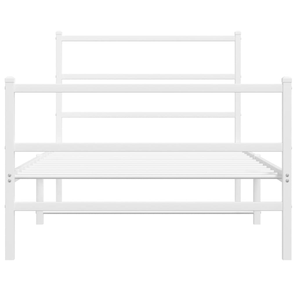 vidaXL Metal Bed Frame without Mattress with Footboard White 39.4"x78.7"