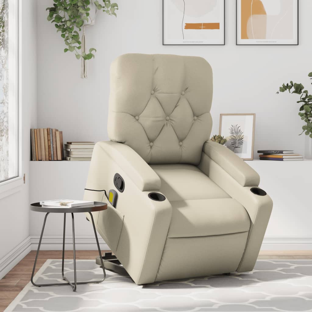 vidaXL Stand up Massage Recliner Chair Cream Faux Leather