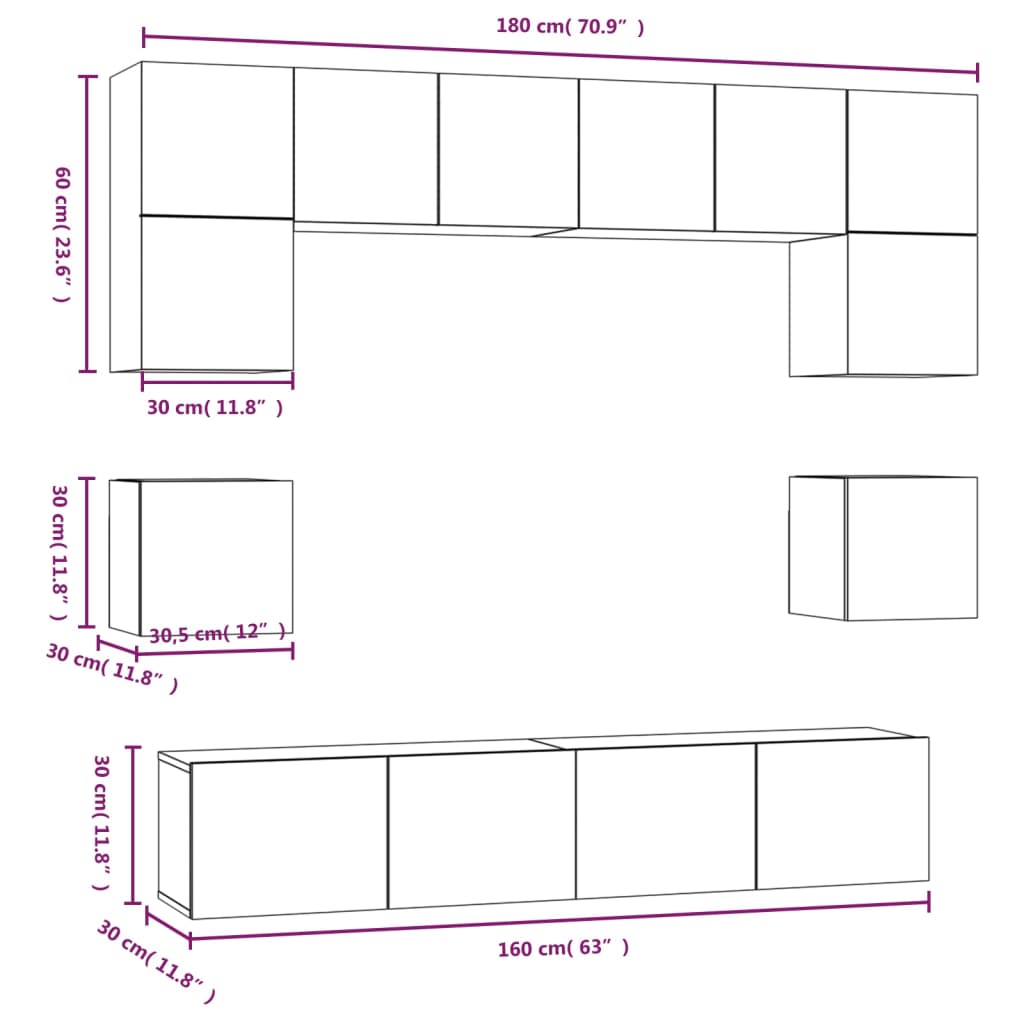 vidaXL 8 Piece TV Stand Set White Engineered Wood