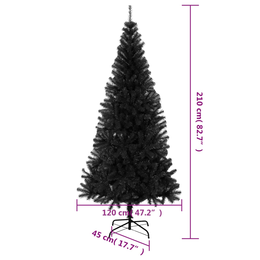 vidaXL Artificial Christmas Tree with Stand Black 7 ft PVC