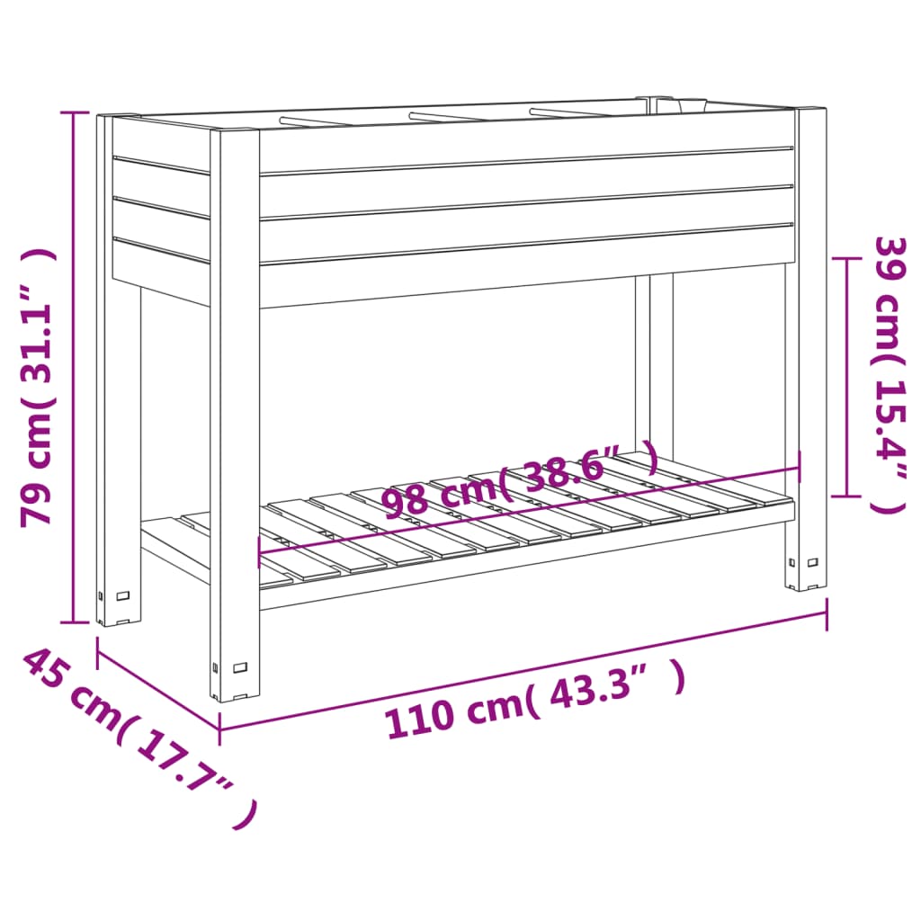 vidaXL Garden Raised Bed Light Brown 43.3"x17.7"x31.1" Polypropylene