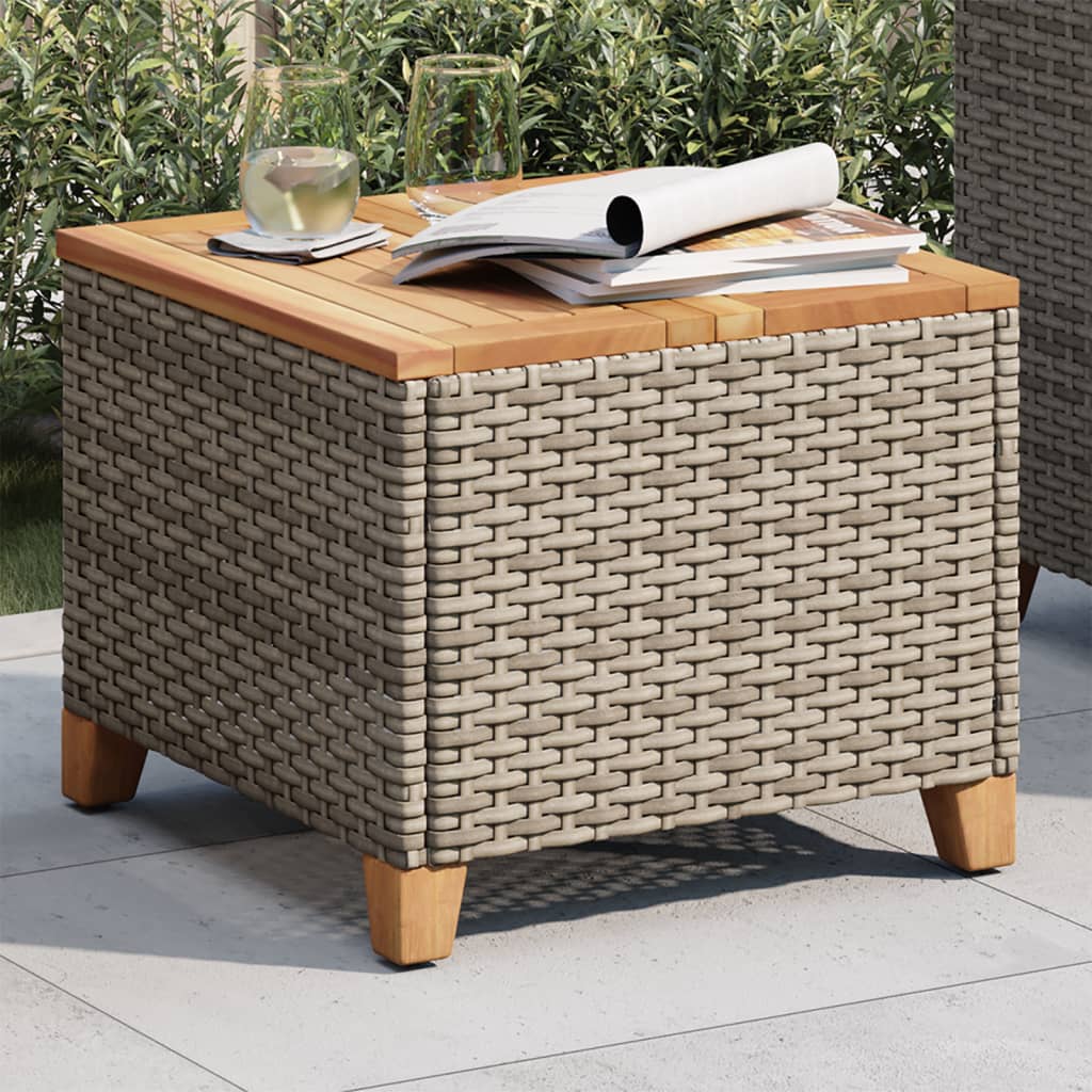 vidaXL Patio Table Gray 17.7"x17.7"x14.6" Poly Rattan Acacia Wood