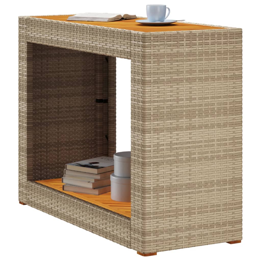 vidaXL Patio Side Table with Wooden Top Beige 39.4"x15.7"x29.5" Poly Rattan