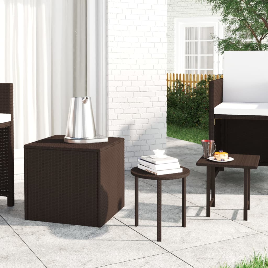 vidaXL Side Tables 3 pcs Brown Poly Rattan