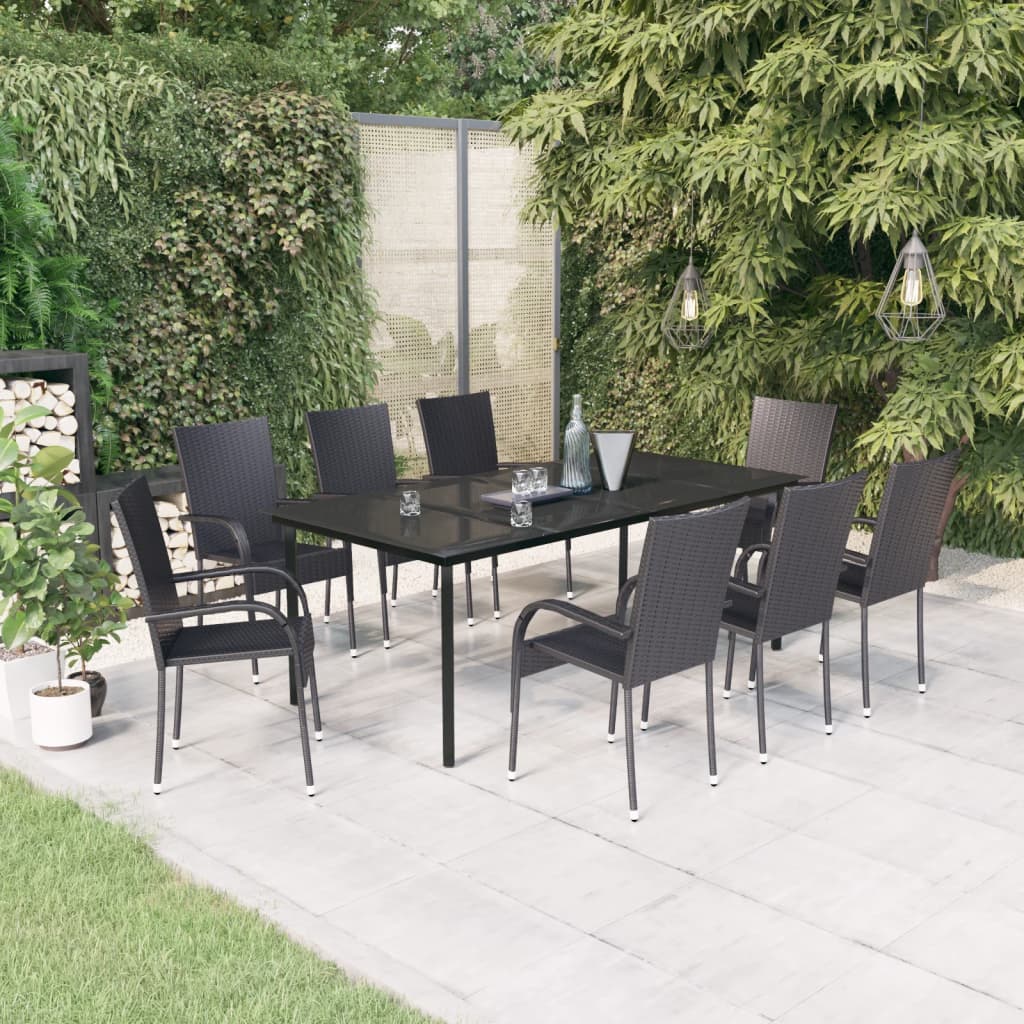 vidaXL 9 Piece Patio Dining Set Black