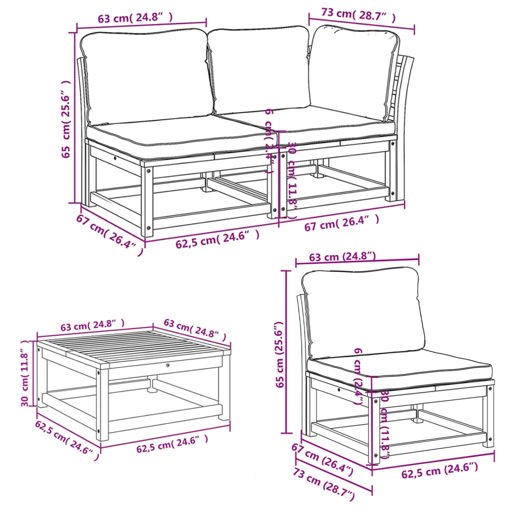 vidaXL 5 Piece Patio Lounge Set with Cushions Solid Wood Acacia