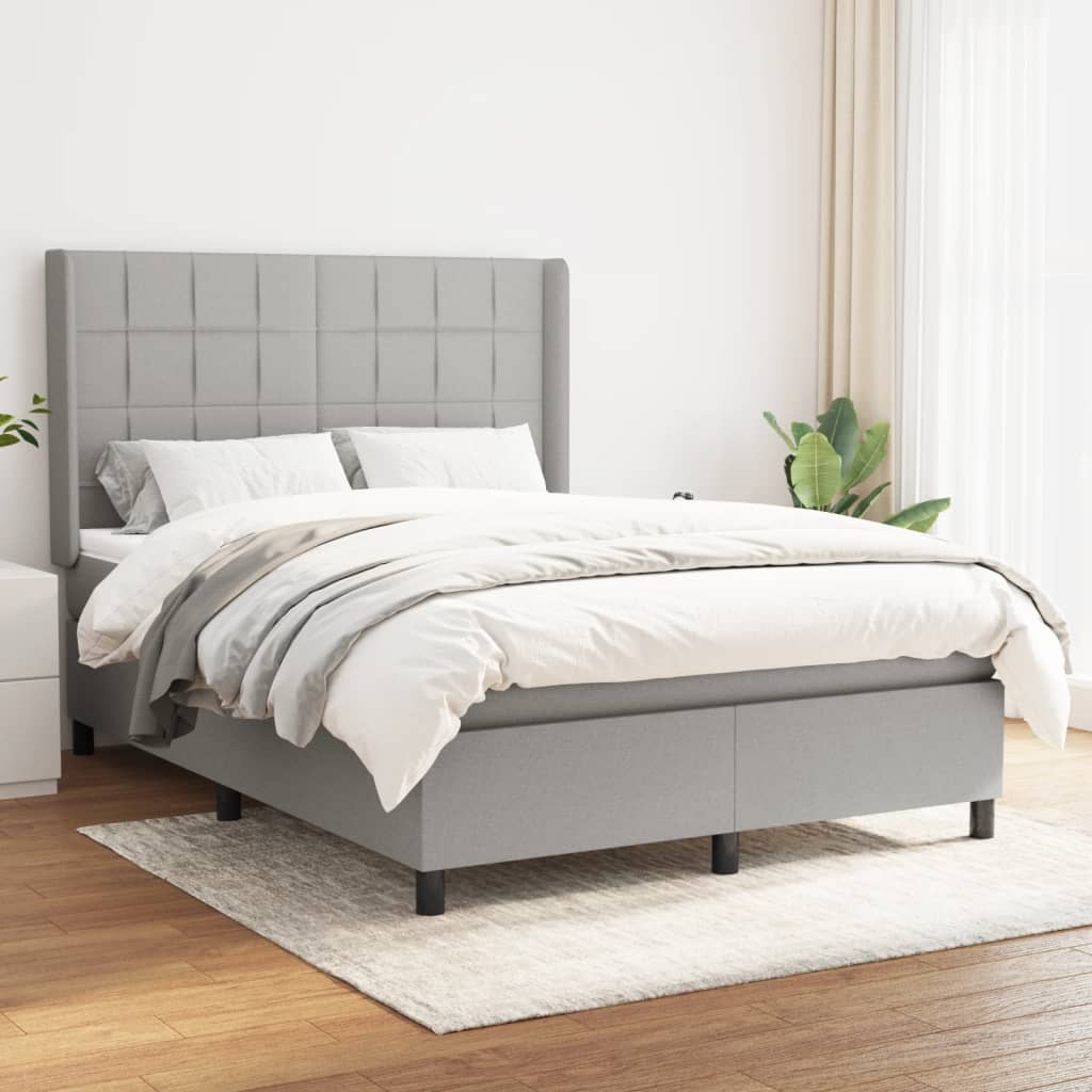 lengte Knop Deuk vidaXL Box Spring Bed with Mattress Light Gray Full Fabric | vidaXL.com