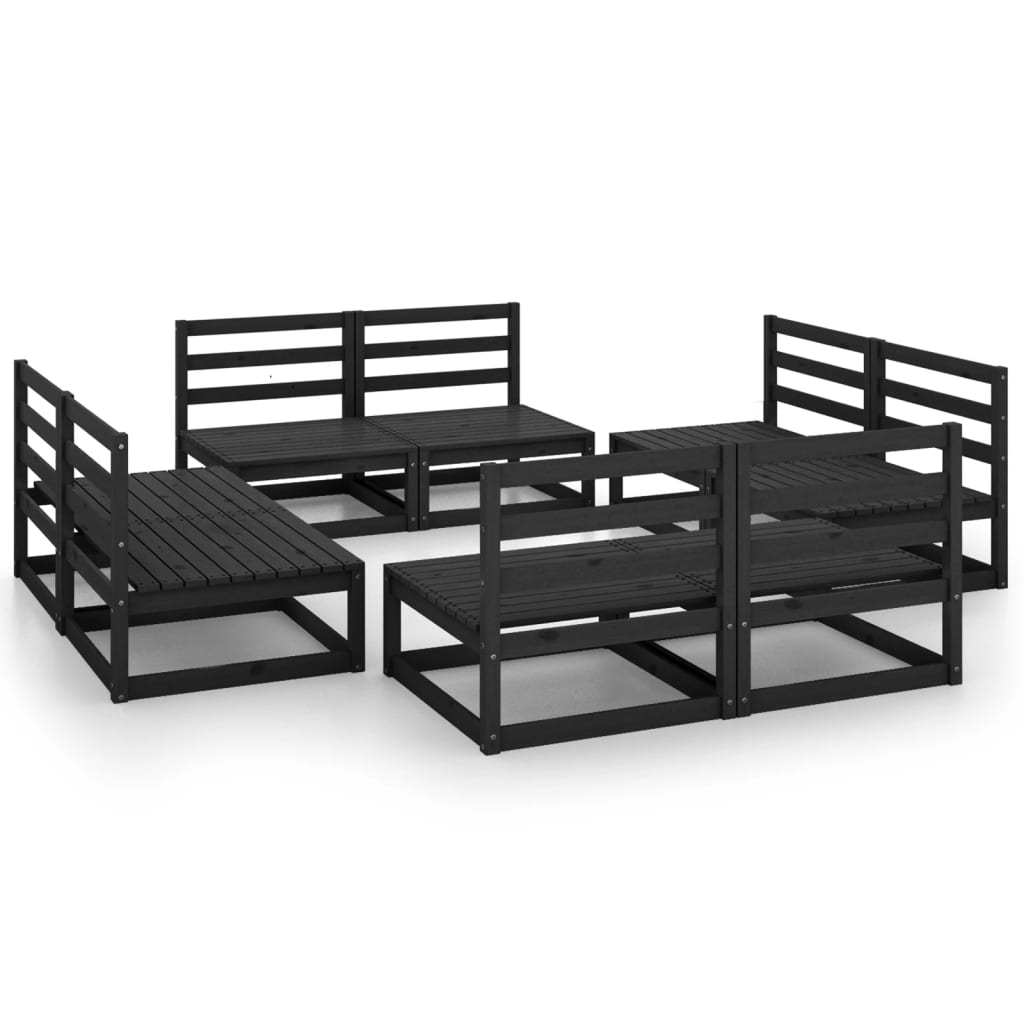 vidaXL 8 Piece Patio Lounge Set Black Solid Pinewood