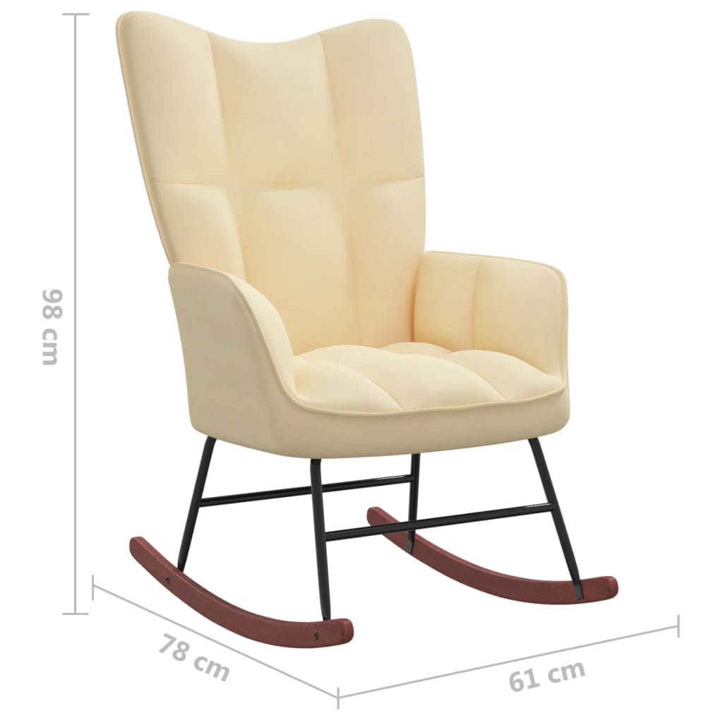 vidaXL Rocking Chair with a Stool Cream White Velvet