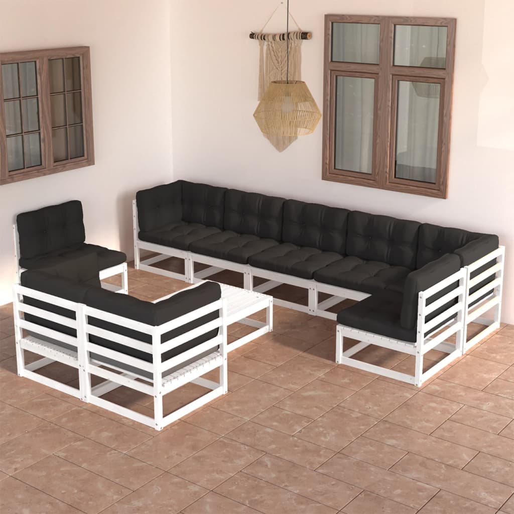 vidaXL 10 Piece Patio Lounge Set with Cushions Solid Wood Pine