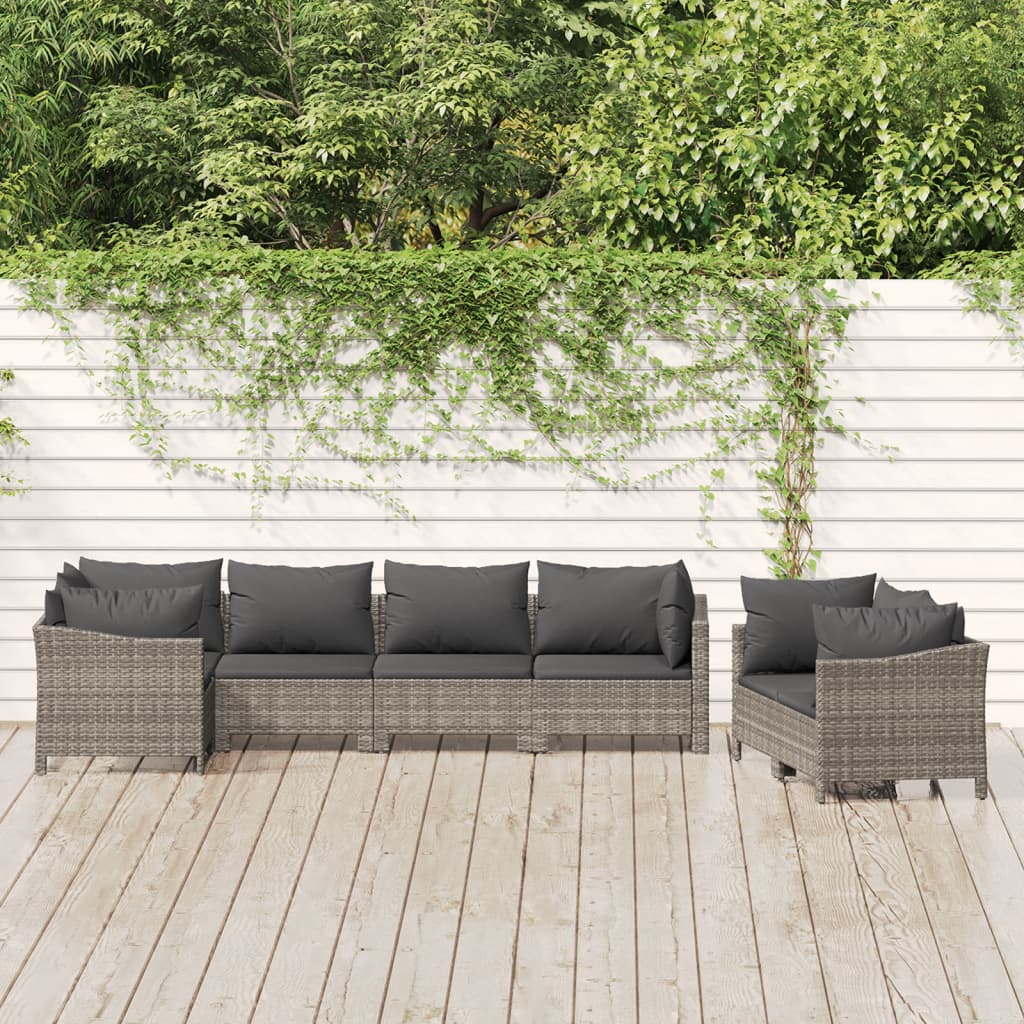 vidaXL 7 Piece Patio Lounge Set with Cushions Gray Poly Rattan