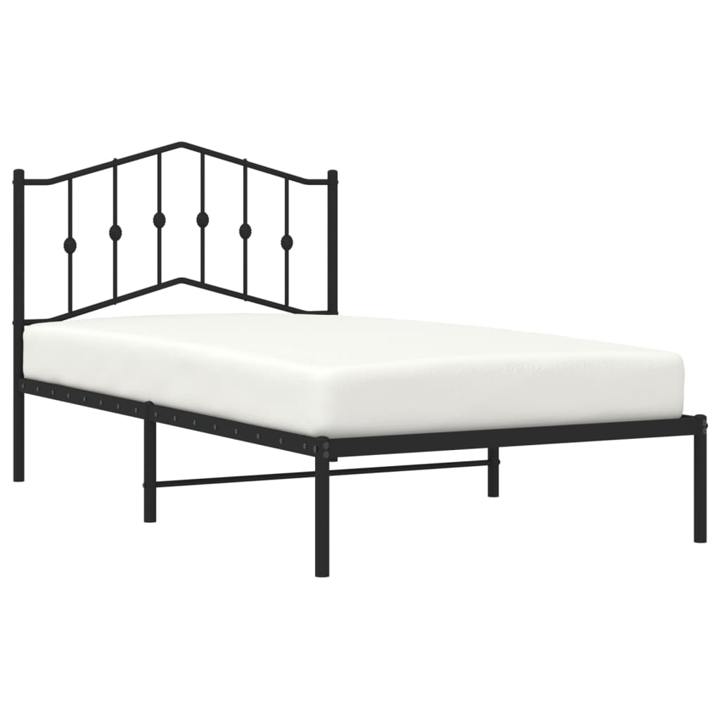 vidaXL Metal Bed Frame without Mattress with Headboard Black 39.4"x74.8"