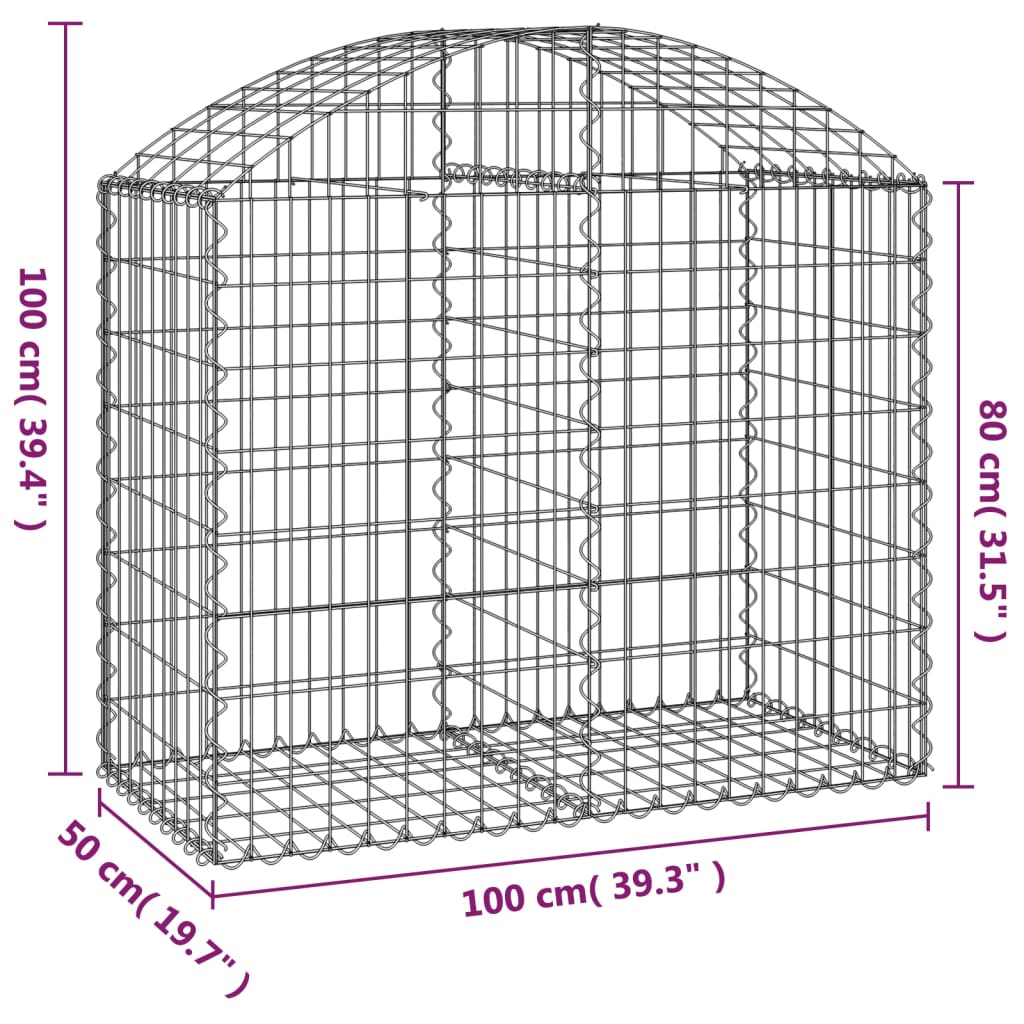 vidaXL Arched Gabion Basket 39.4"x19.7"x31.5"/39.4" Galvanized Iron