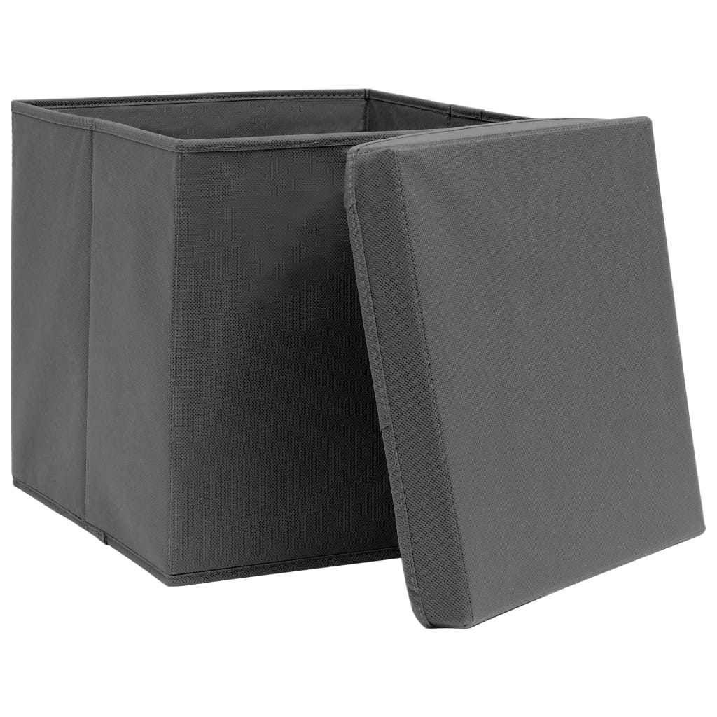 vidaXL Storage Boxes with Lids 4 pcs Gray 12.6"x12.6"x12.6" Fabric