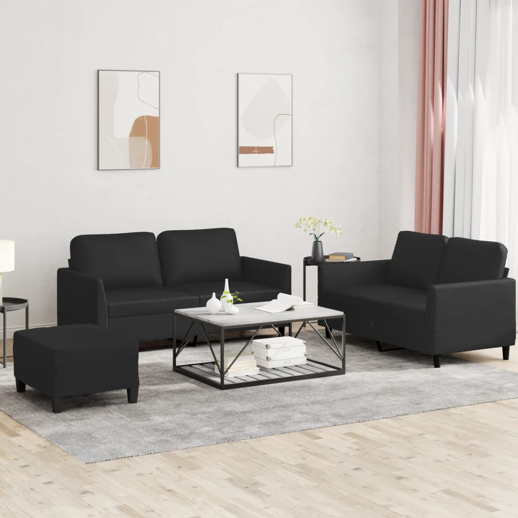 vidaXL 3 Piece Sofa Set with Cushions Black Faux Leather