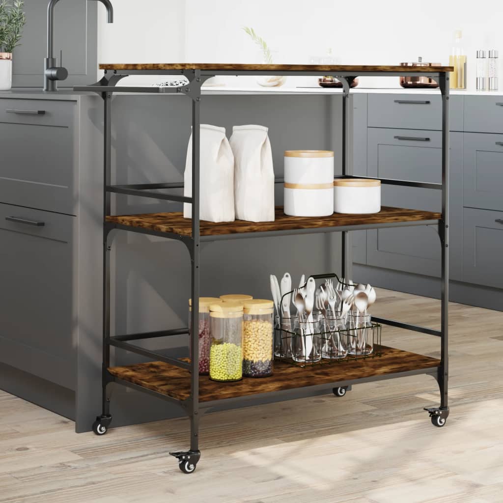 vidaXL Kitchen Trolley Smoked Oak 39.6"x19.7"x41.3" Engineered Wood