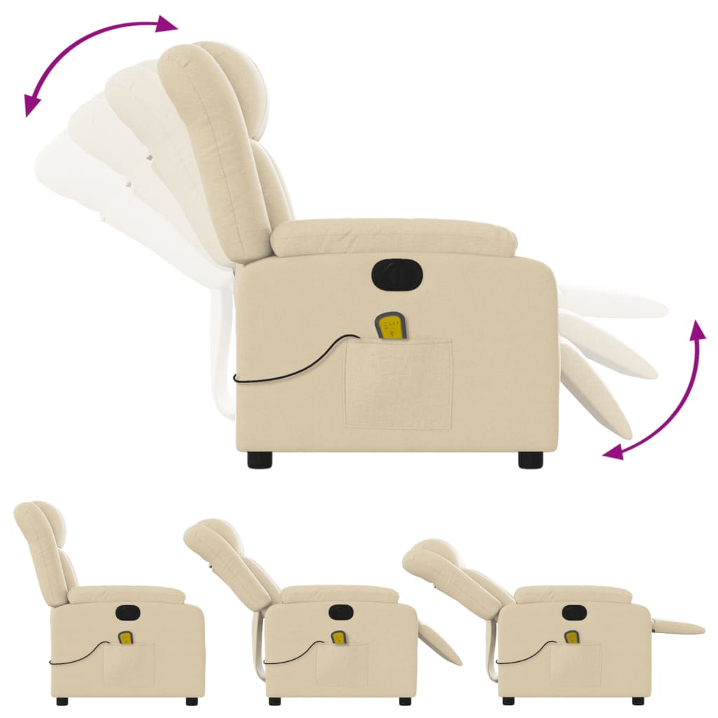 vidaXL Electric Massage Recliner Chair Cream Fabric