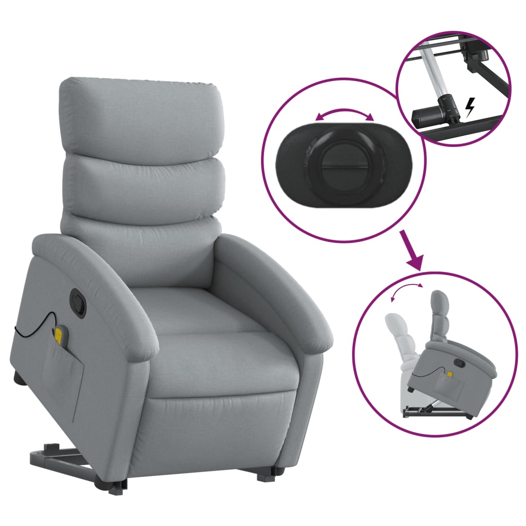 vidaXL Stand up Massage Recliner Chair Light Gray Fabric