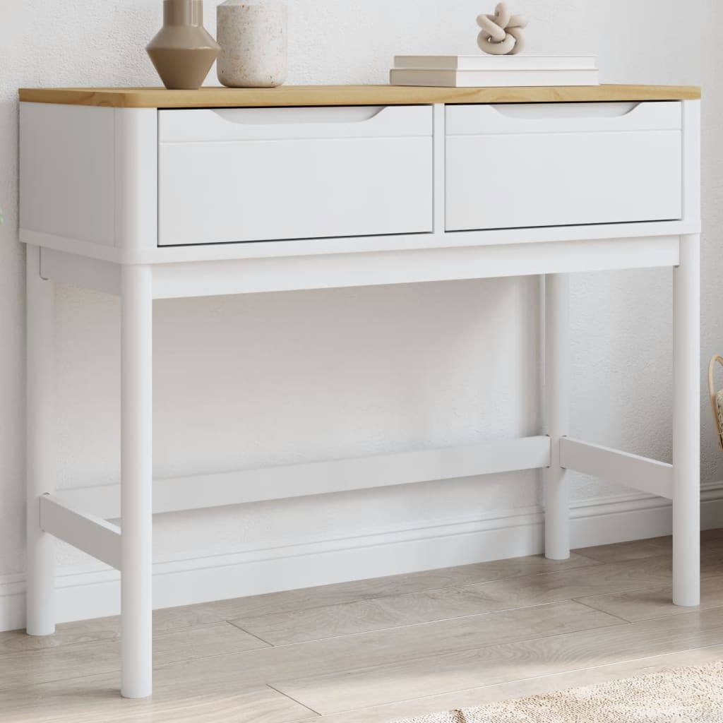 vidaXL Console Table FLORO White 35.2"x14.4"x28.7" Solid Wood Pine