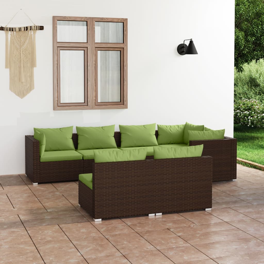 vidaXL 7 Piece Patio Lounge Set with Cushions Brown Poly Rattan