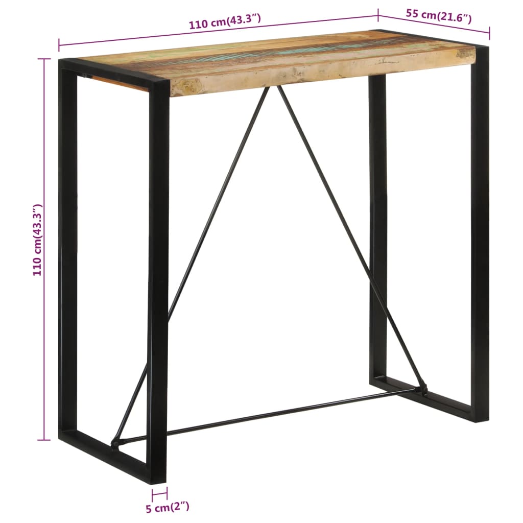 vidaXL Bar Table 43.3"x21.7"x43.3" Solid Wood Reclaimed