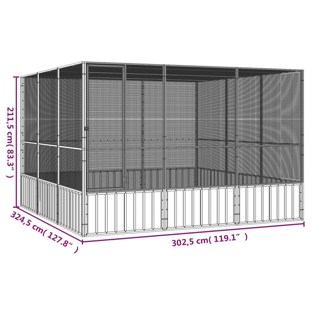 vidaXL Bird Cage Anthracite 119.1"x127.8"x83.3" Galvanized Steel