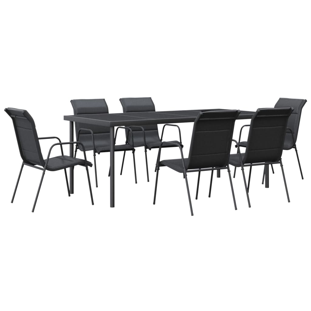 vidaXL 7 Piece Patio Dining Set Black Steel and Textilene