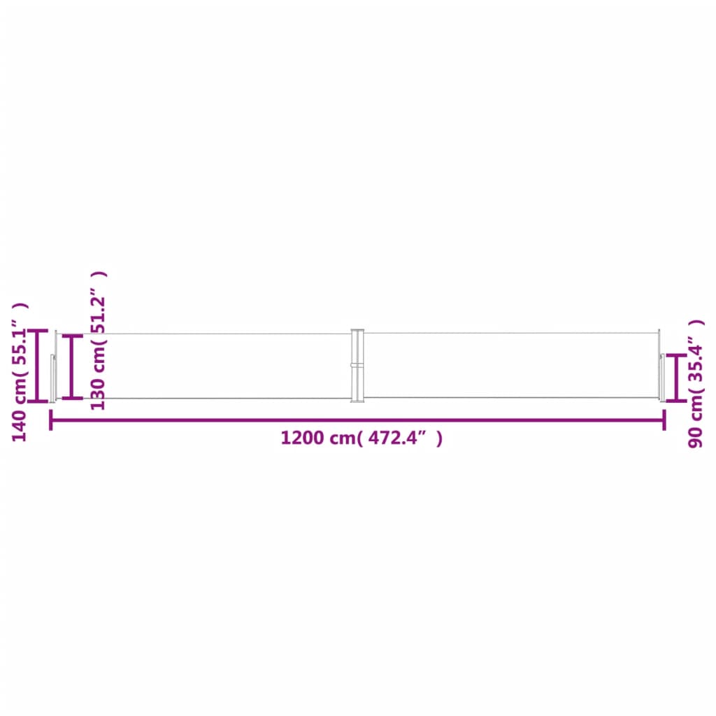 vidaXL Patio Retractable Side Awning 55.1"x472.4" Cream