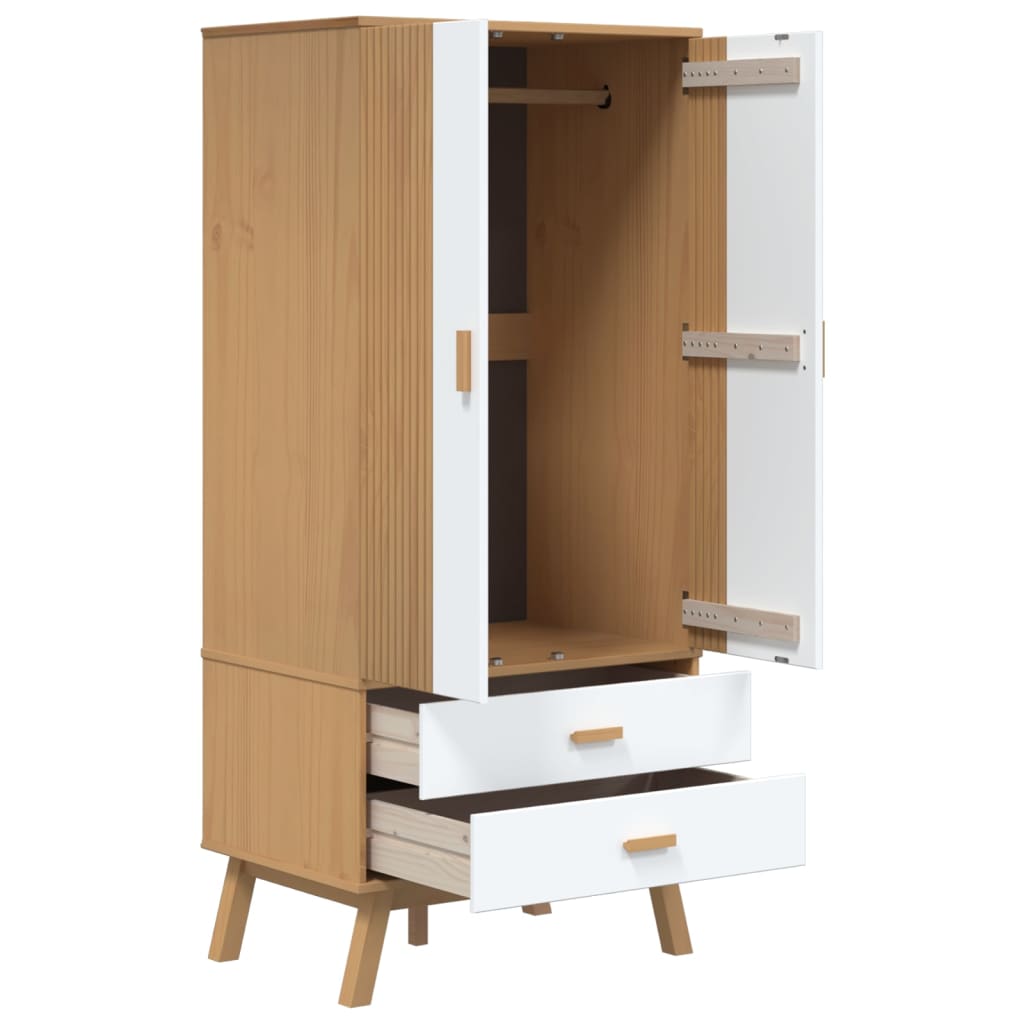 vidaXL Wardrobe OLDEN White and Brown 30.1"x20.9"x67.7" Solid Wood Pine