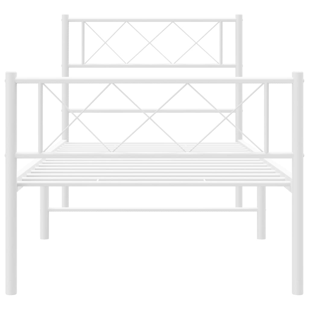 vidaXL Metal Bed Frame without Mattress with Footboard White 39.4"x74.8"