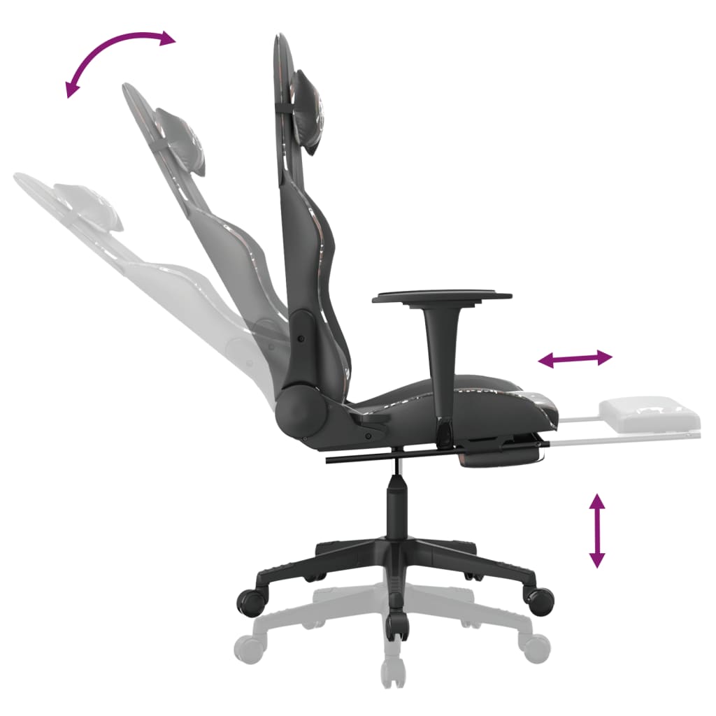 vidaXL Gaming Chair with Footrest Black and Camouflage Faux Leather