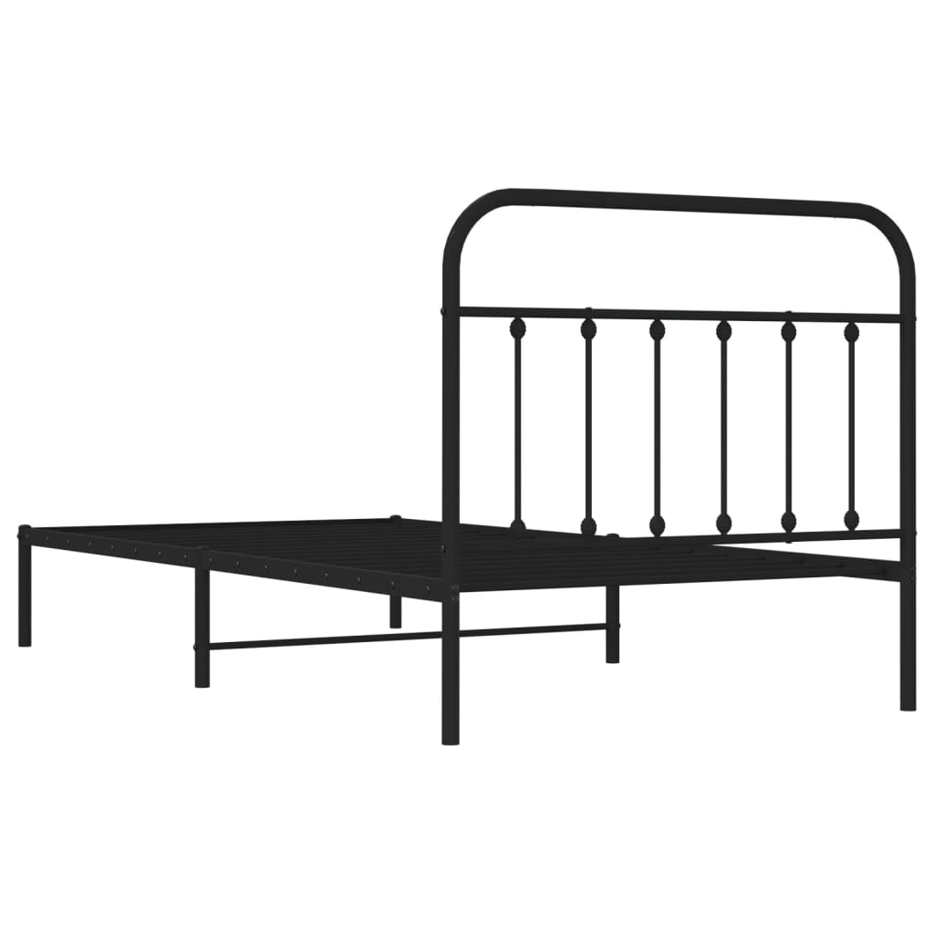 vidaXL Metal Bed Frame without Mattress with Headboard Black 39.4"x78.7"