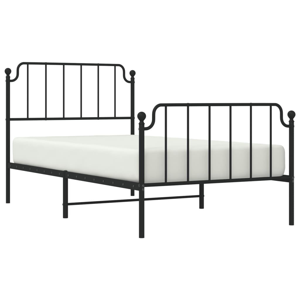 vidaXL Metal Bed Frame without Mattress with Footboard Black 39.4"x74.8"