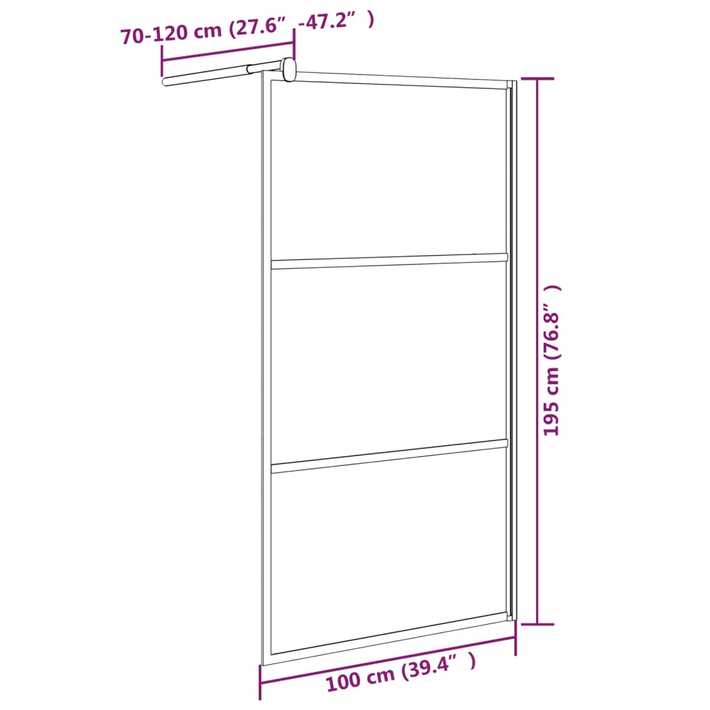 vidaXL Walk-in Shower Wall 39.4"x76.8" Frosted ESG Glass Black