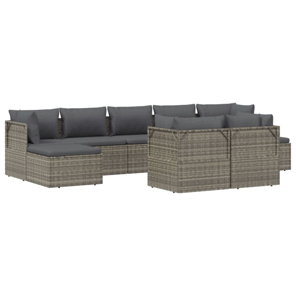 vidaXL 9 Piece Patio Lounge Set with Cushions Gray Poly Rattan