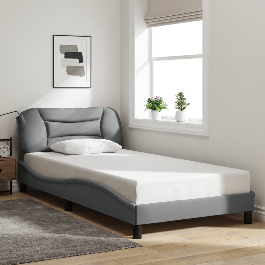 vidaXL Bed Frame with LED without Mattress Light Gray 39.4"x74.8" Fabric