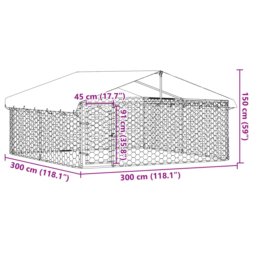 vidaXL Outdoor Dog Kennel with Roof 118.1"x118.1"x59.1"