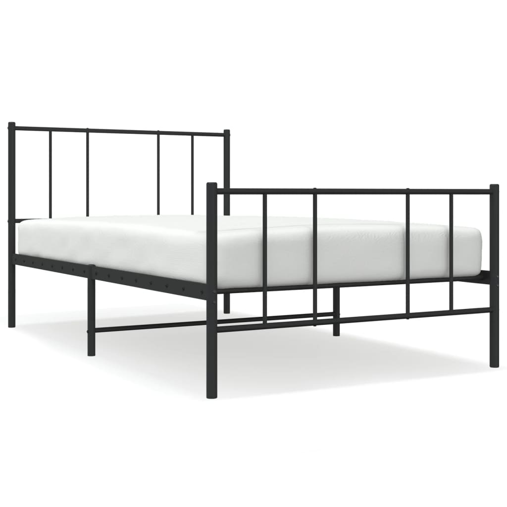 vidaXL Metal Bed Frame without Mattress with Footboard Black 39.4"x78.7"