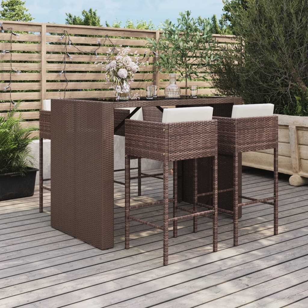 vidaXL 5 Piece Patio Bar Set with Cushions Brown Poly Rattan