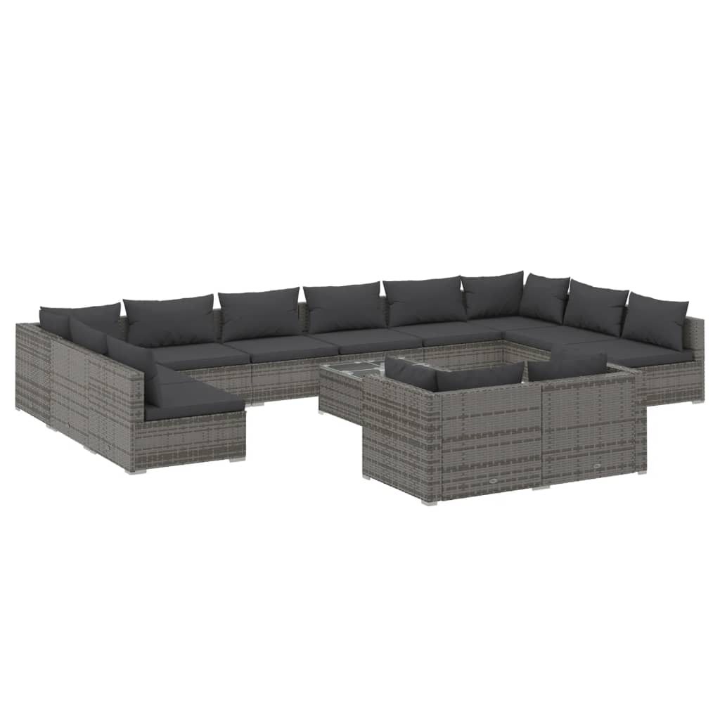 vidaXL 13 Piece Patio Lounge Set with Cushions Gray Poly Rattan