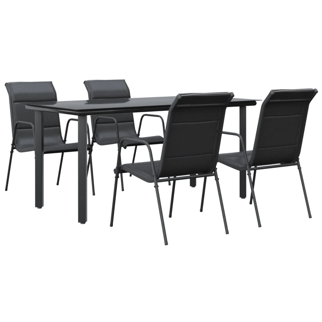 vidaXL 5 Piece Patio Dining Set Black Steel and Textilene