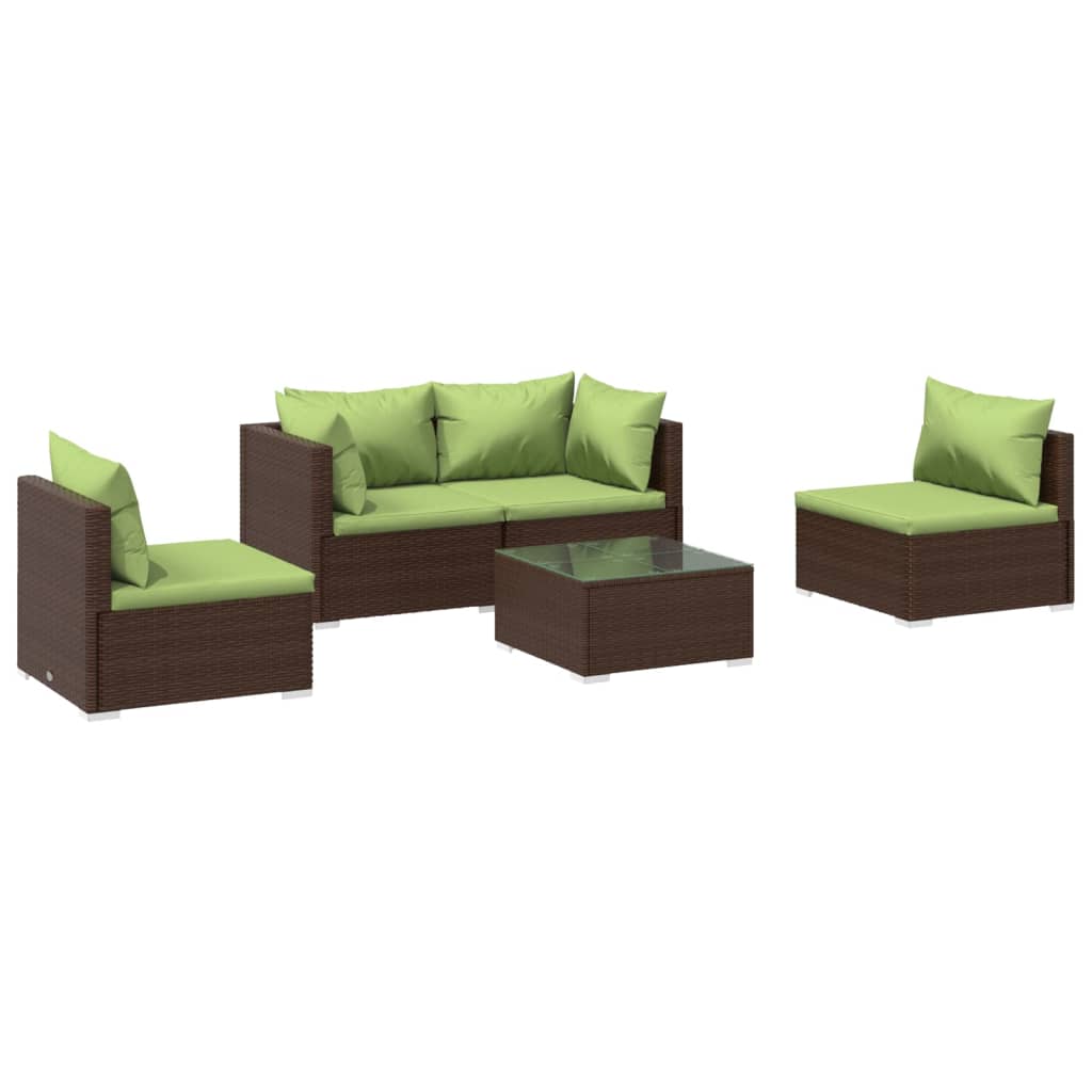 vidaXL 5 Piece Patio Lounge Set with Cushions Poly Rattan Brown