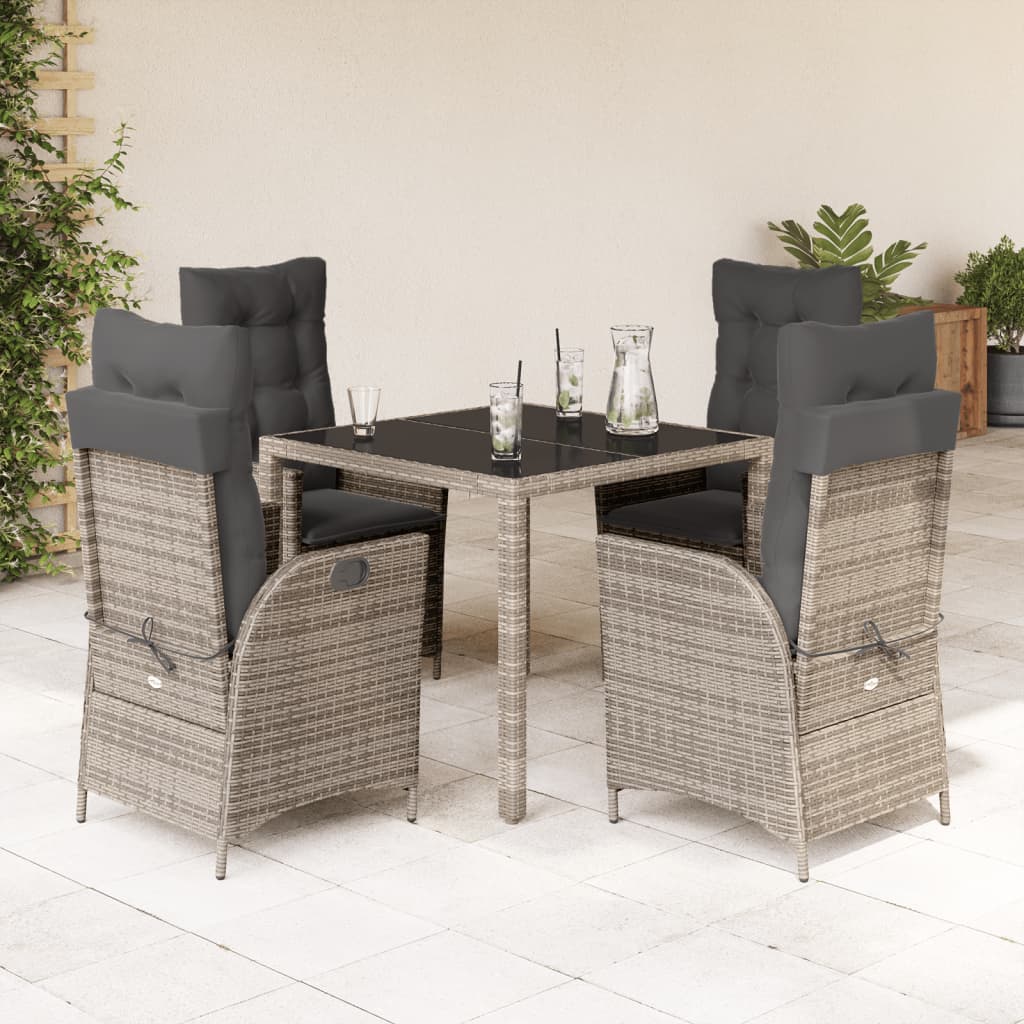 vidaXL 5 Piece Patio Dining Set with Cushions Gray Poly Rattan