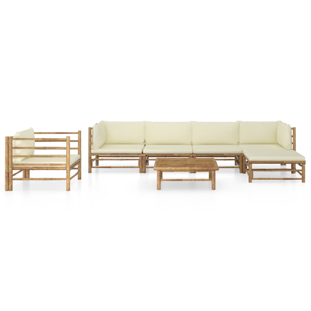 vidaXL 7 Piece Patio Lounge Set with Cream White Cushions Bamboo