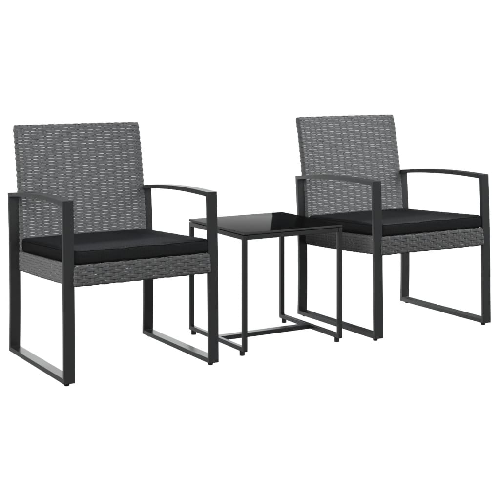 vidaXL 3 piece Patio Dining Set with Cushions Dark Gray PP Rattan