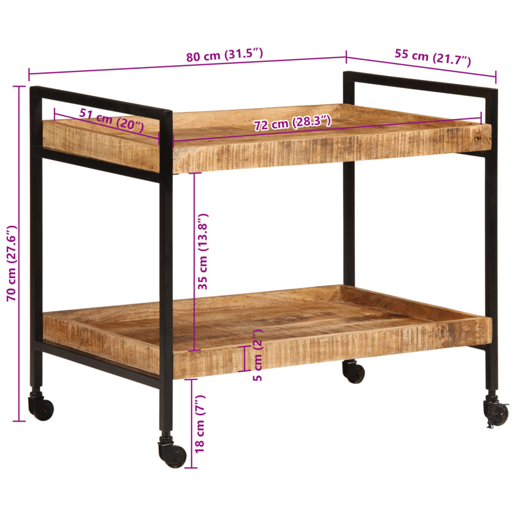 vidaXL Kitchen Trolley 31.5"x21.7"x27.6" Solid Rough Wood Mango