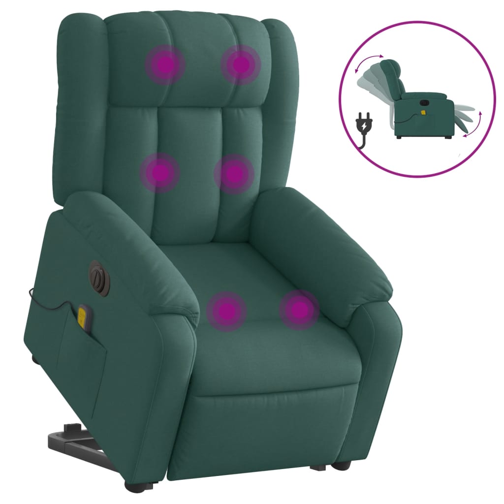 vidaXL Electric Stand up Massage Recliner Chair Dark Green Fabric