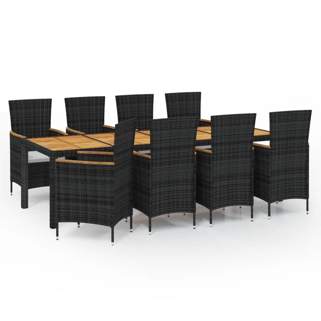 vidaXL 9 Piece Patio Dining Set with Cushions Poly Rattan Black