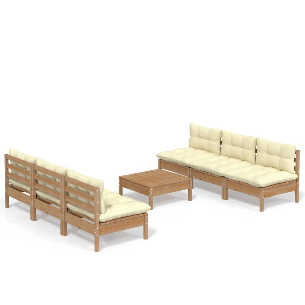 vidaXL 7 Piece Patio Lounge Set with Cream Cushions Pinewood