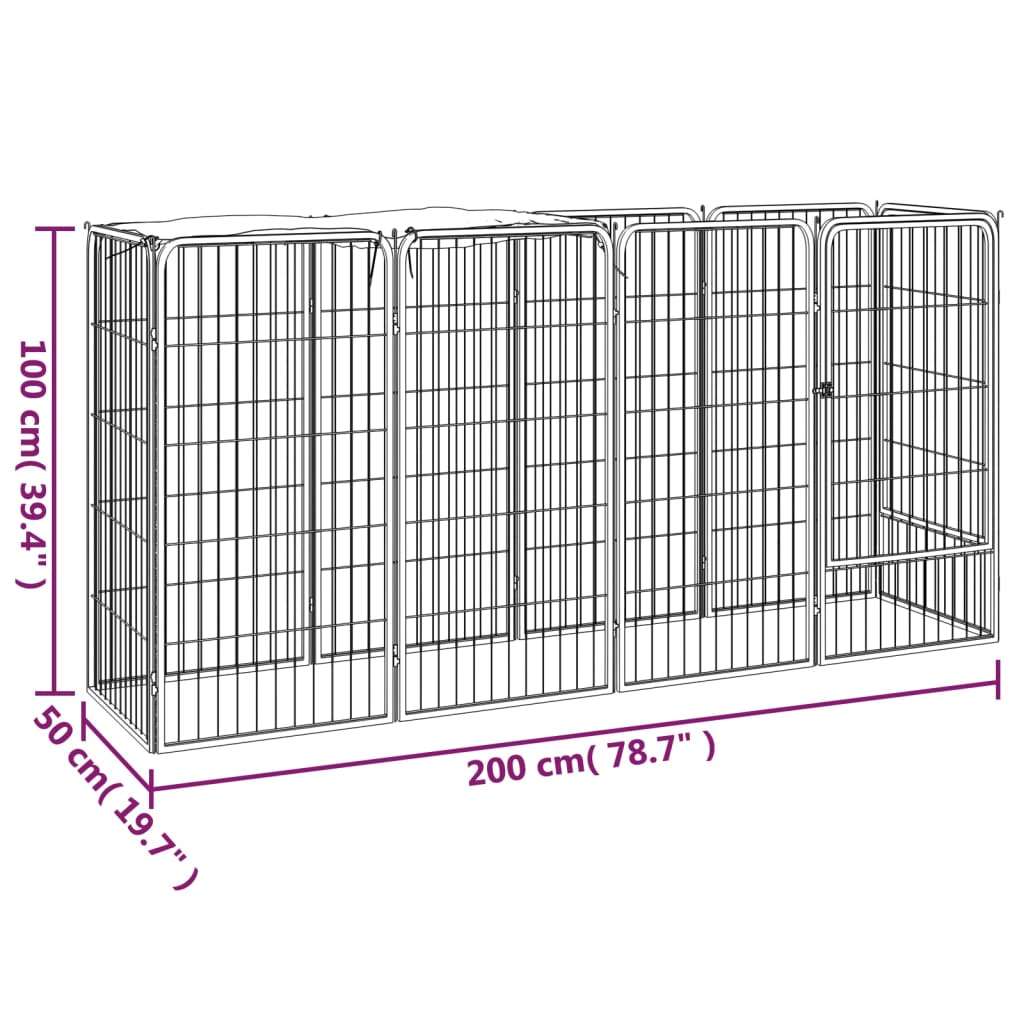 vidaXL 10-Panel Dog Playpen Black 19.7"x39.4" Powder-coated Steel